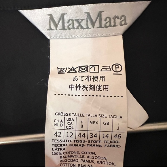 Max Mara Fedora Cotton Poplin Shirt Dress Black Tassel Tie Sleeve Size 12 - Picture 9 of 9